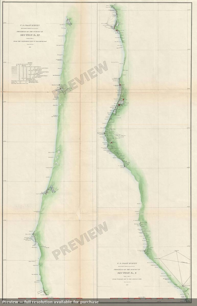 Antique map: Oregon Coast, 1871, 1871