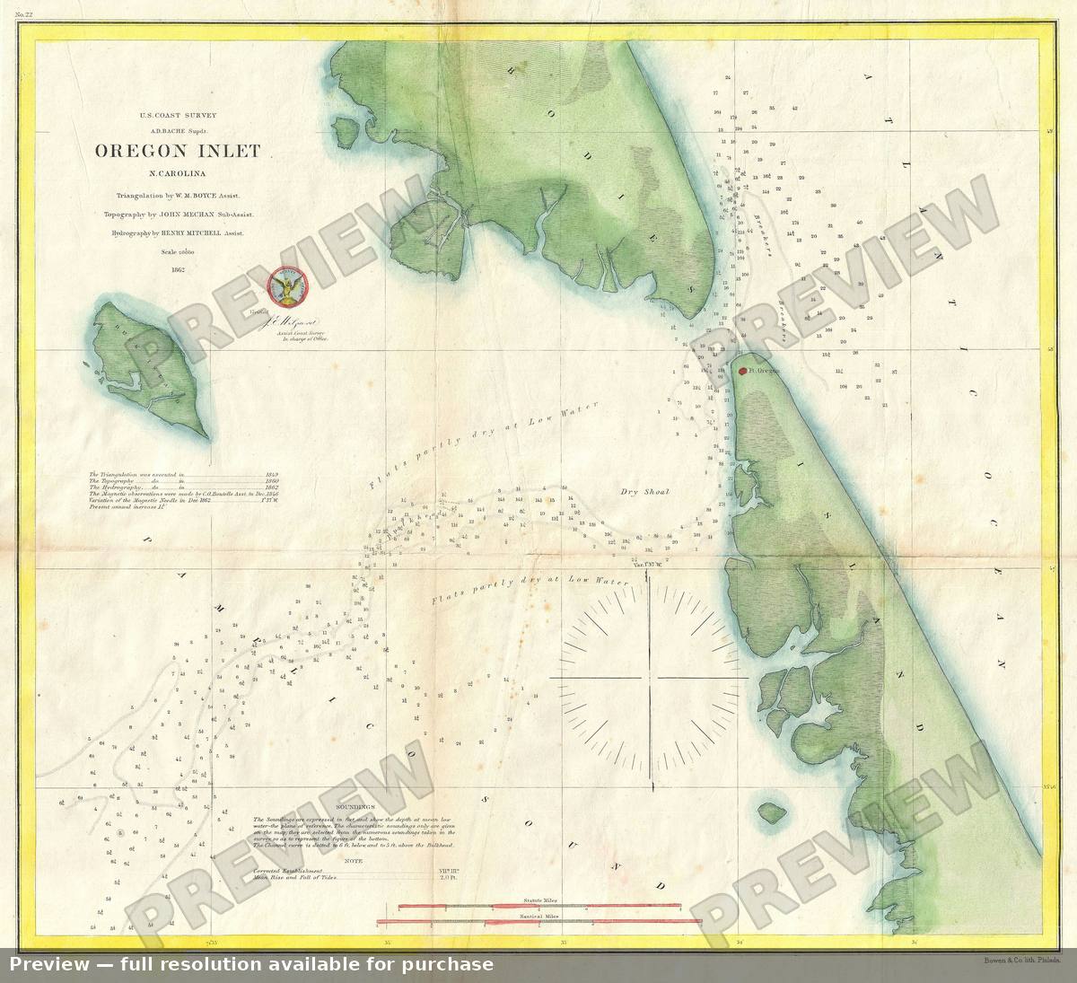 Antique map: Oregon Inlet North Carolina, 1862, 1862