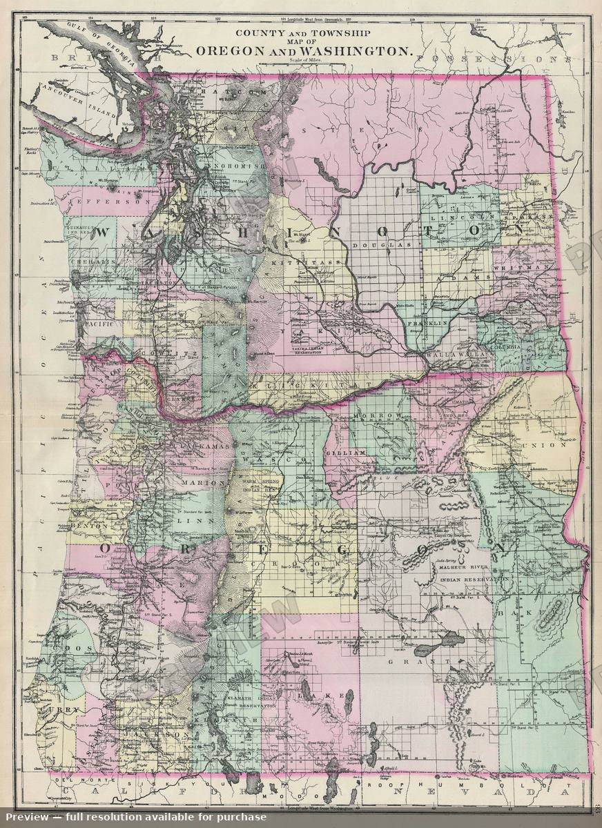 Antique map: Oregon Washington, 1887