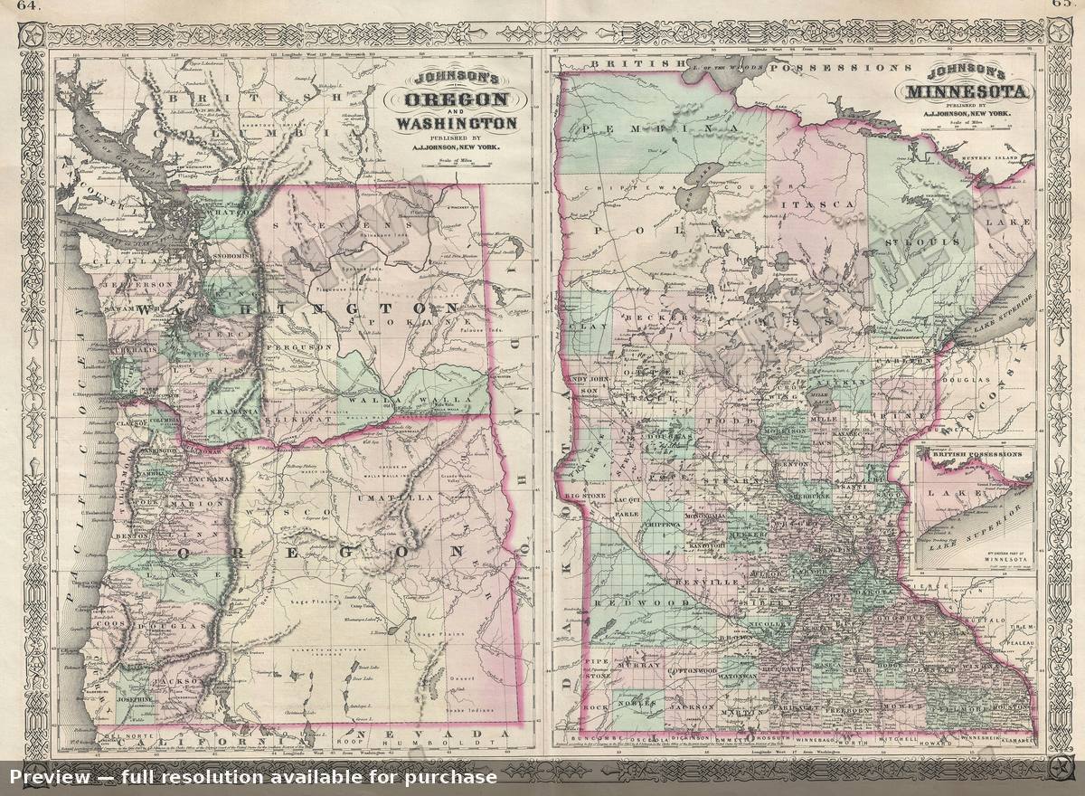 Antique map: Oregon Washington, 1866, 1866