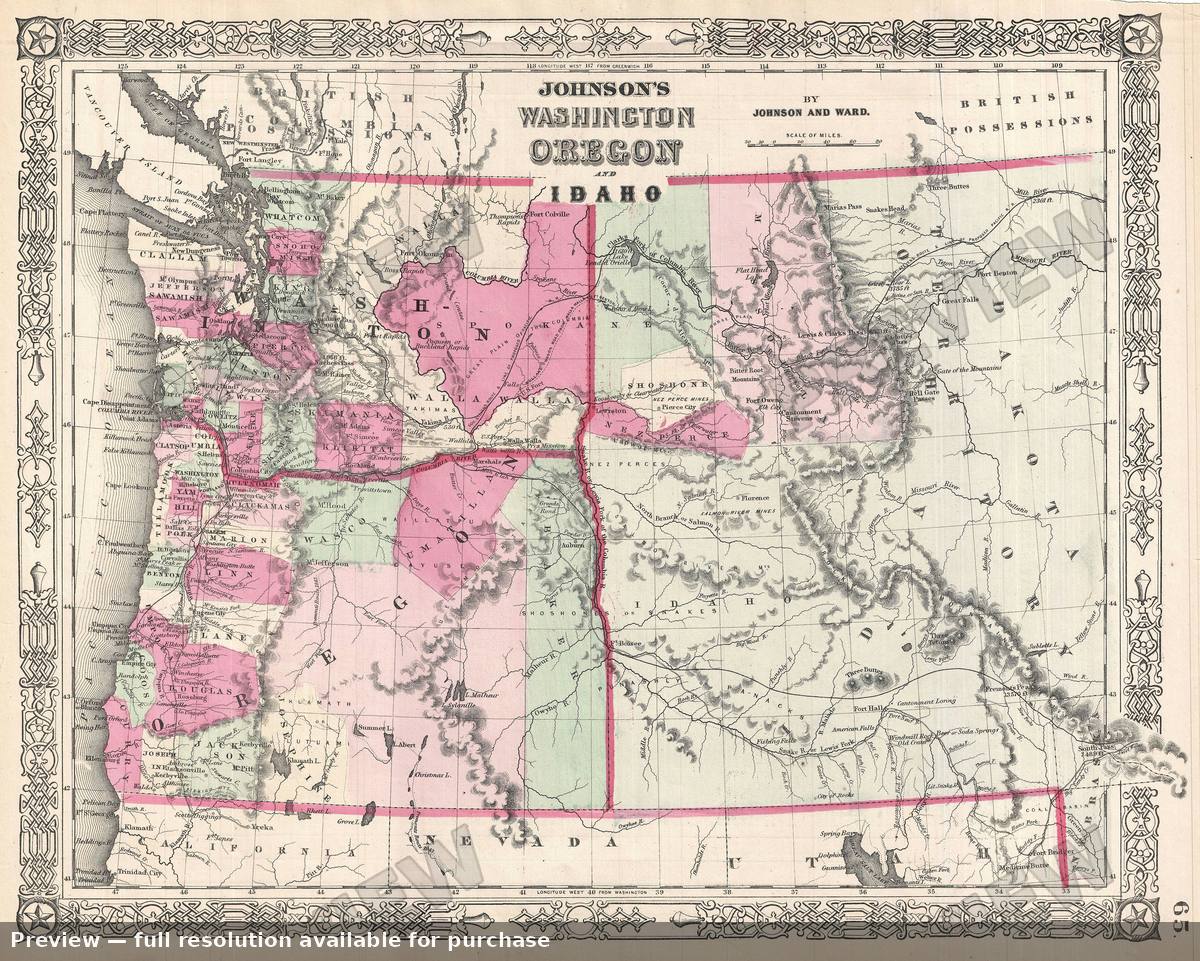 Antique map: Oregon Washington Idaho, 1864, 1864