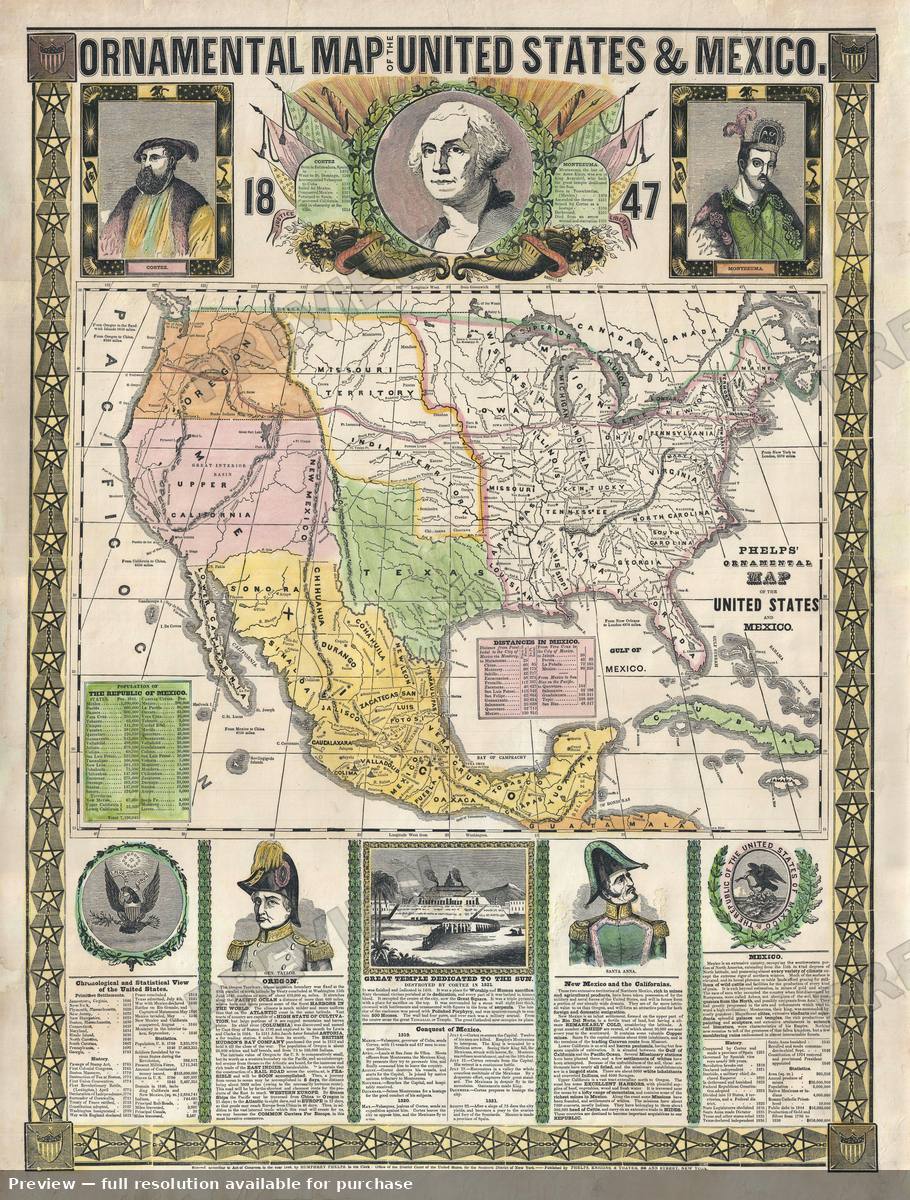 Antique map: Ornamental Map United States, 1847, 1847