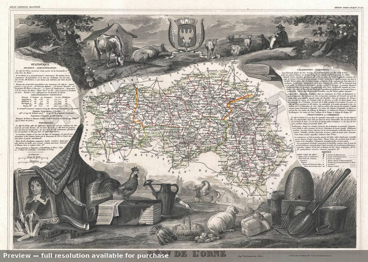 Antique map: Orne, 1852, 1852