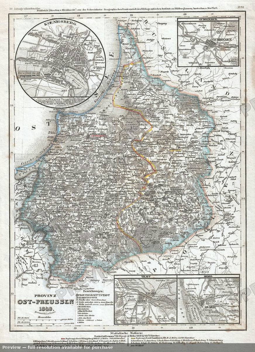 Antique map: Ost Preussen, 1849