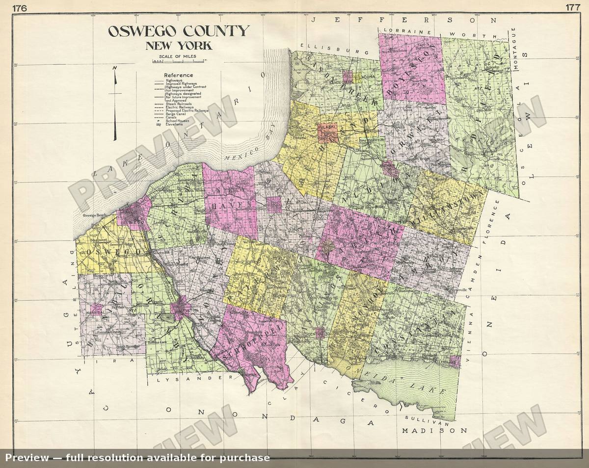 Antique map: Oswego County NY, 1912