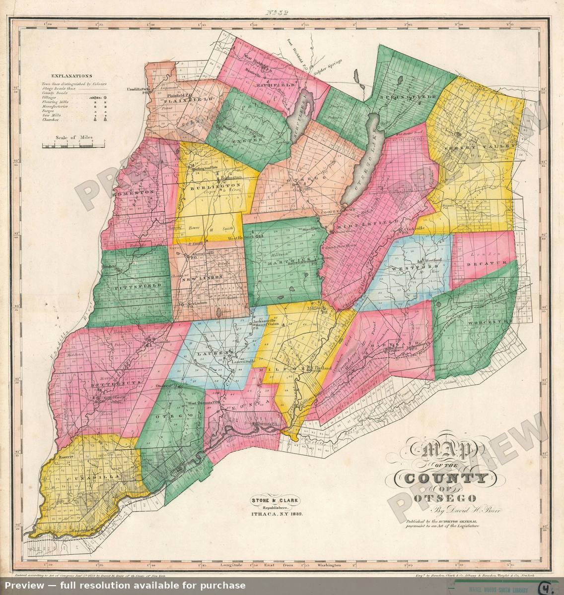 Antique map: Otsego County, 1839