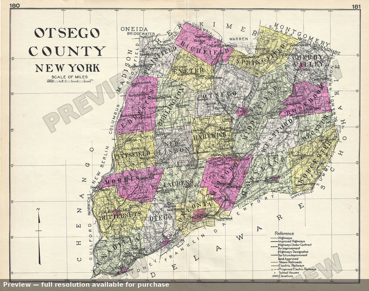 Antique map: Otsego County NY, 1912, 1912