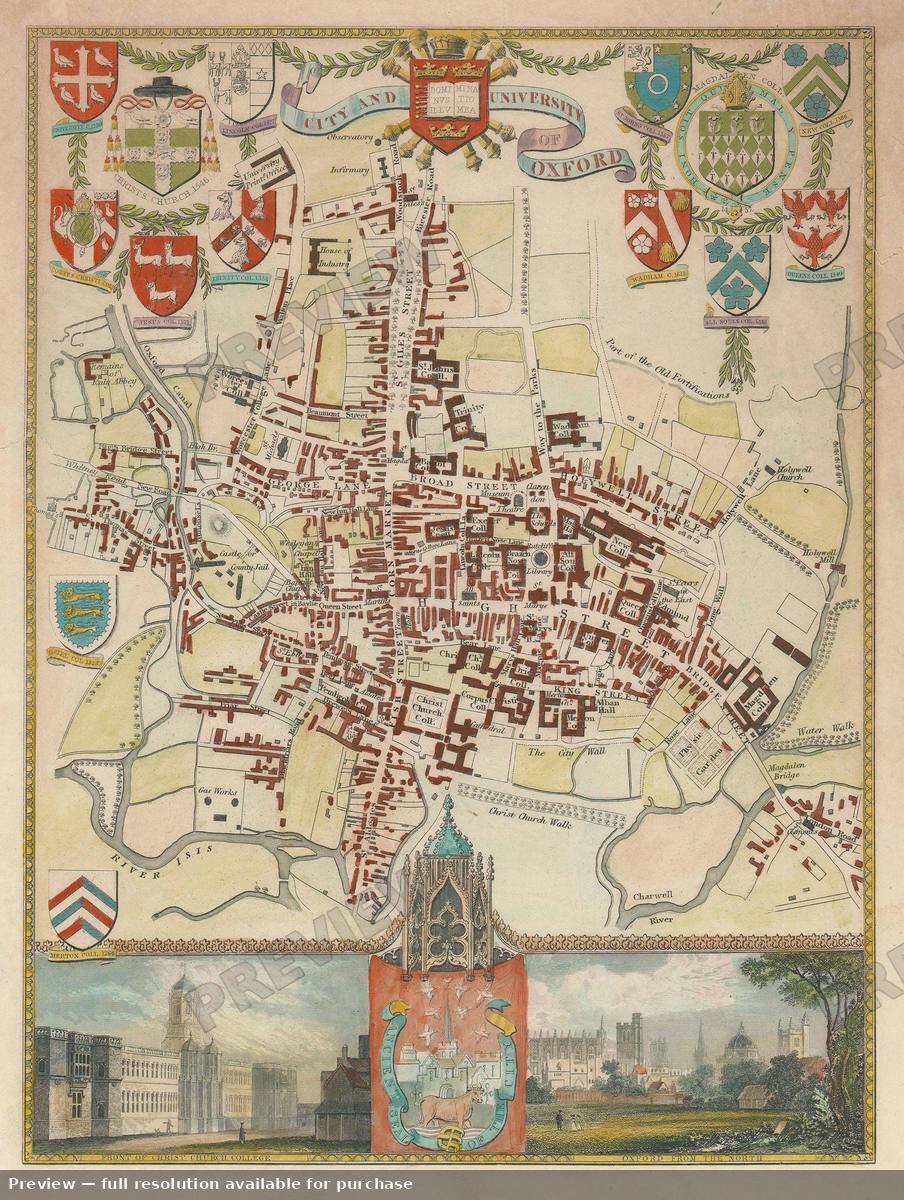 Antique map: Oxford, 1837