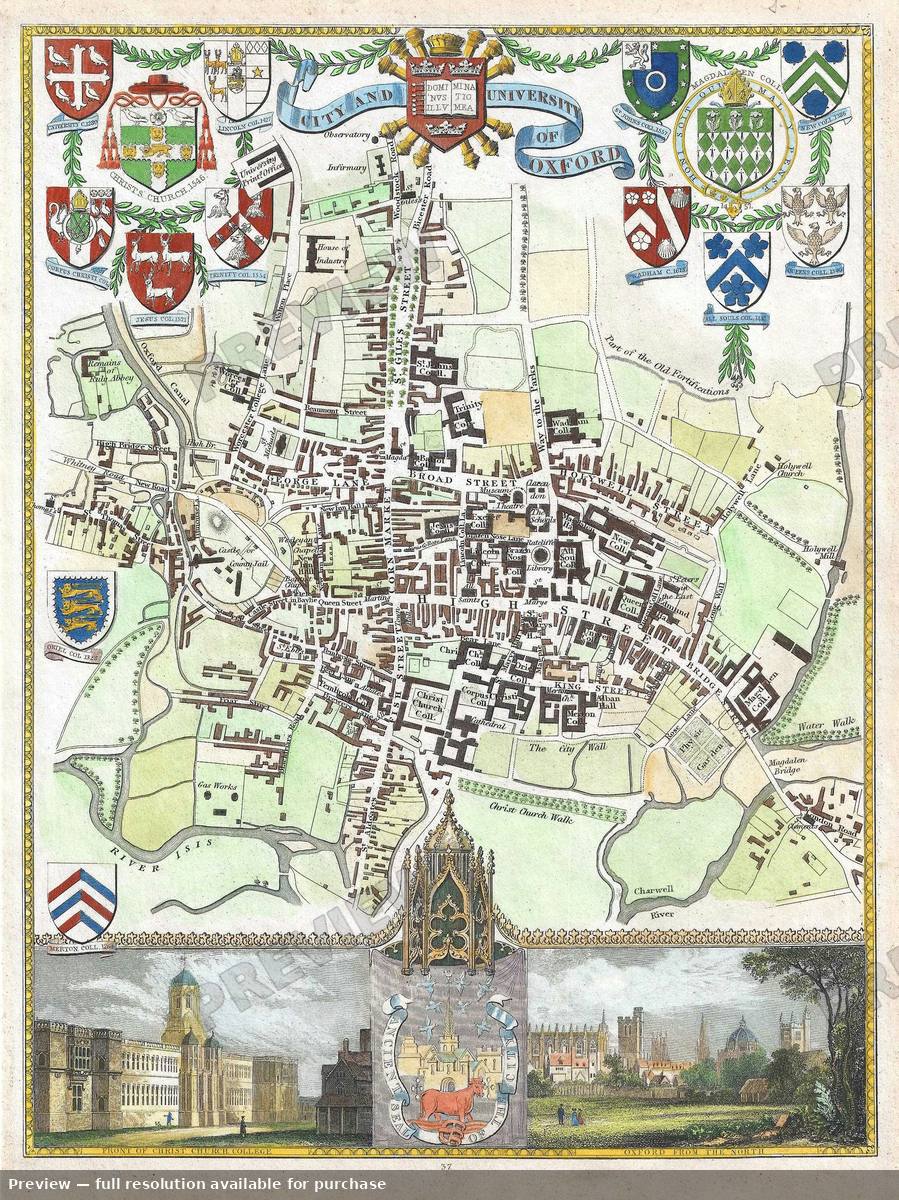Antique map: Oxford, 1837, 1837
