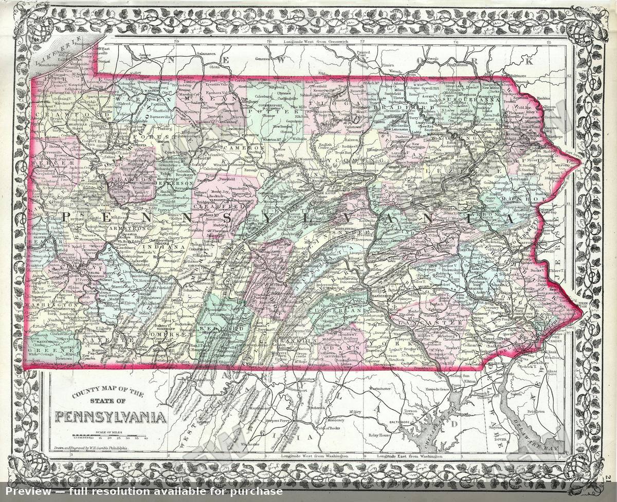 Antique map: PA, 1874, 1874