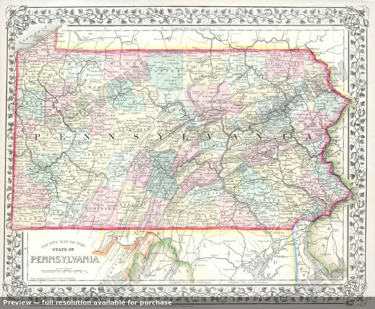Antique map: PA, 1867, 1867