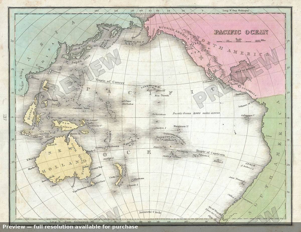 Antique map: Pacific Ocean, 1835, 1835