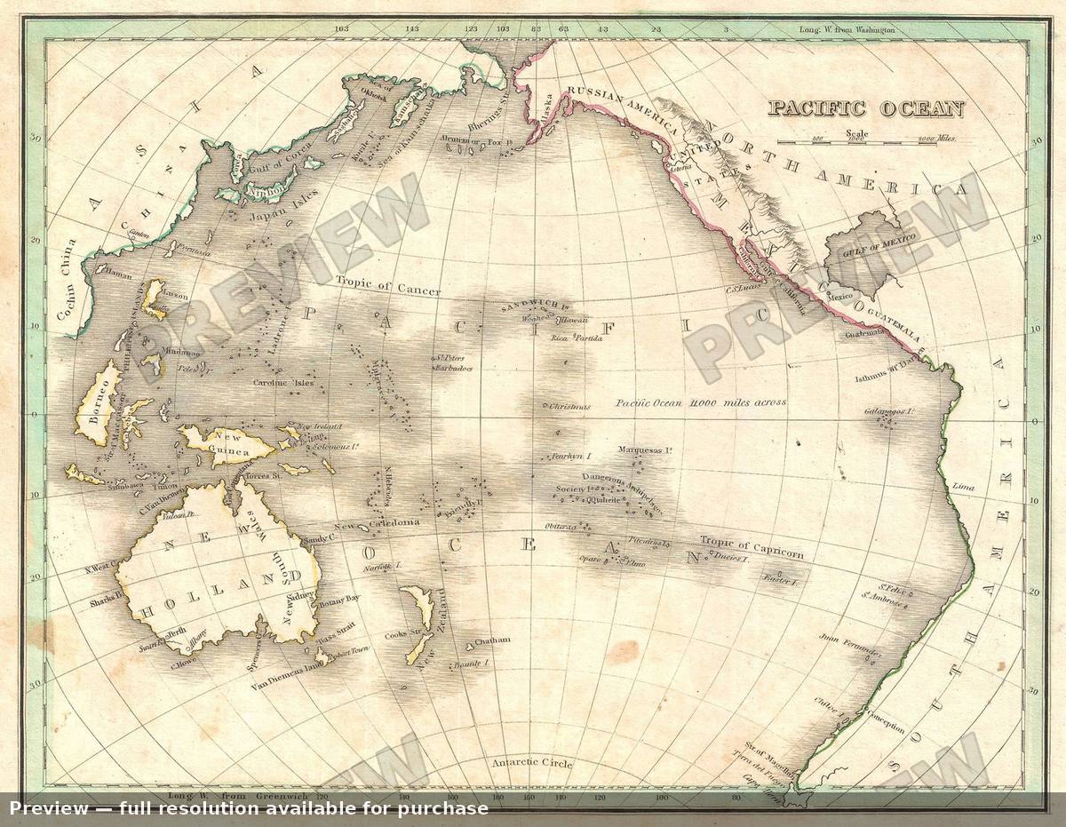 Antique map: Pacific Ocean, 1840