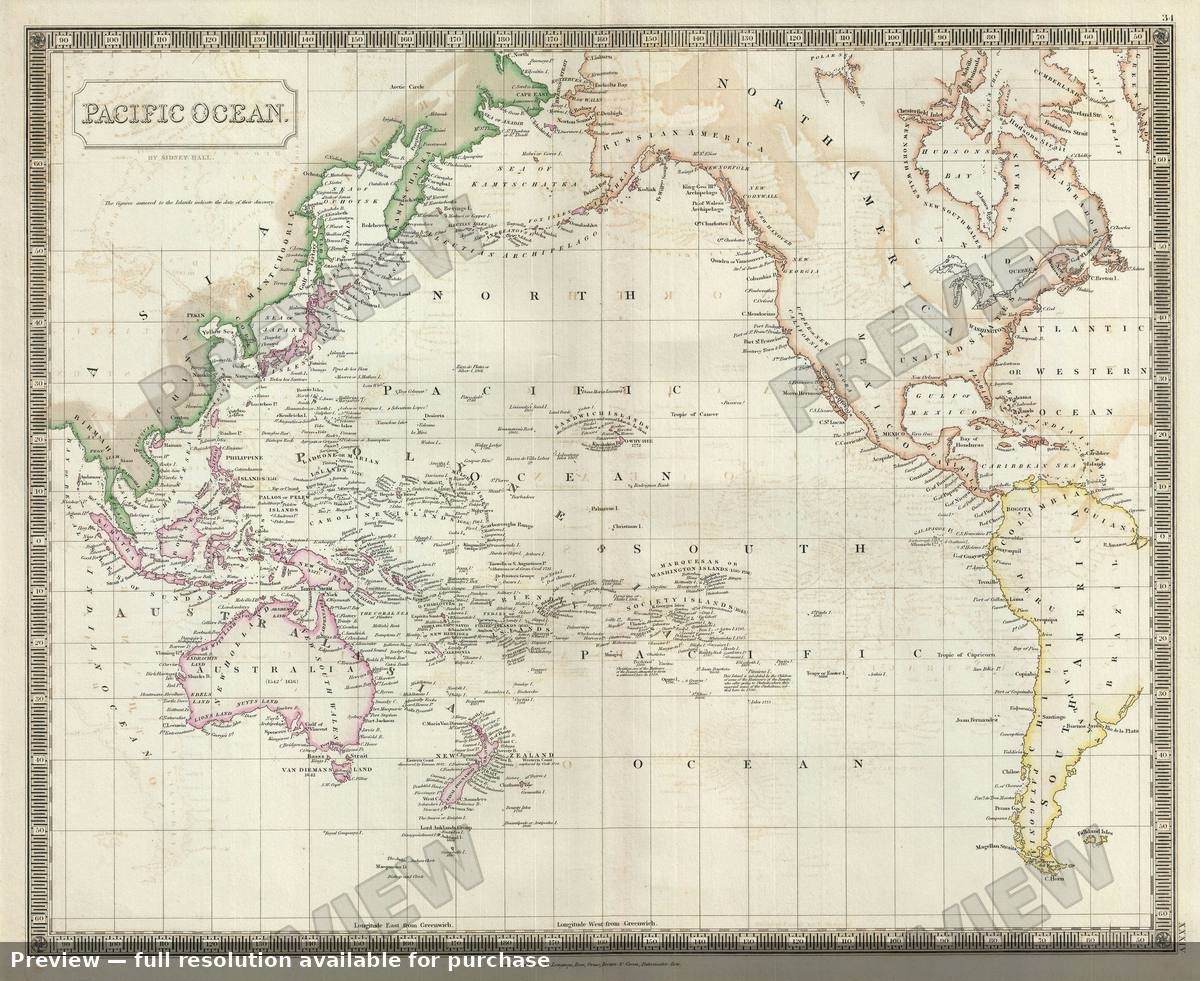 Antique map: Pacific Ocean, 1835