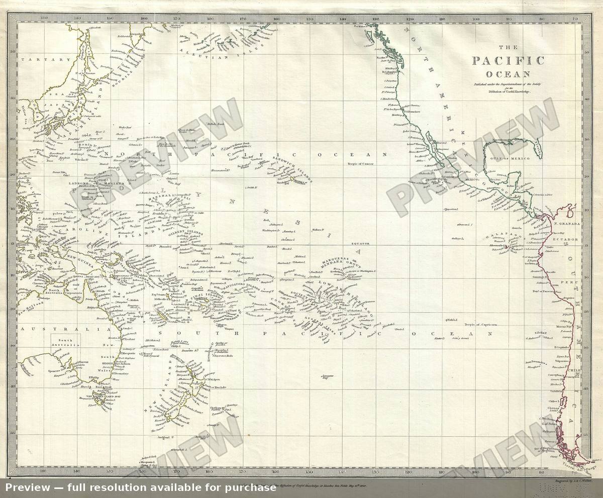 Antique map: Pacific Ocean, 1844, 1844