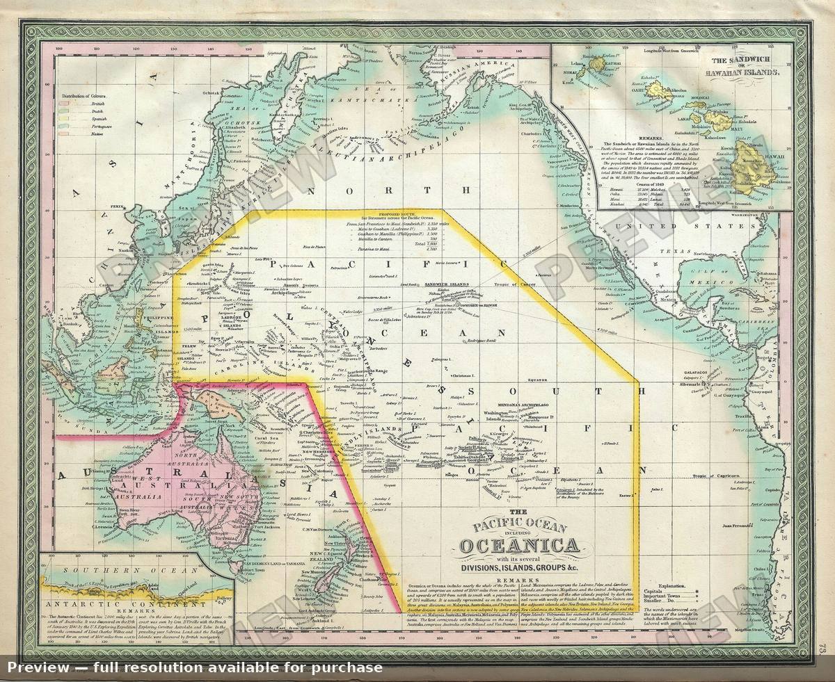 Antique map: Pacific Ocean Oceanica, 1854, 1854