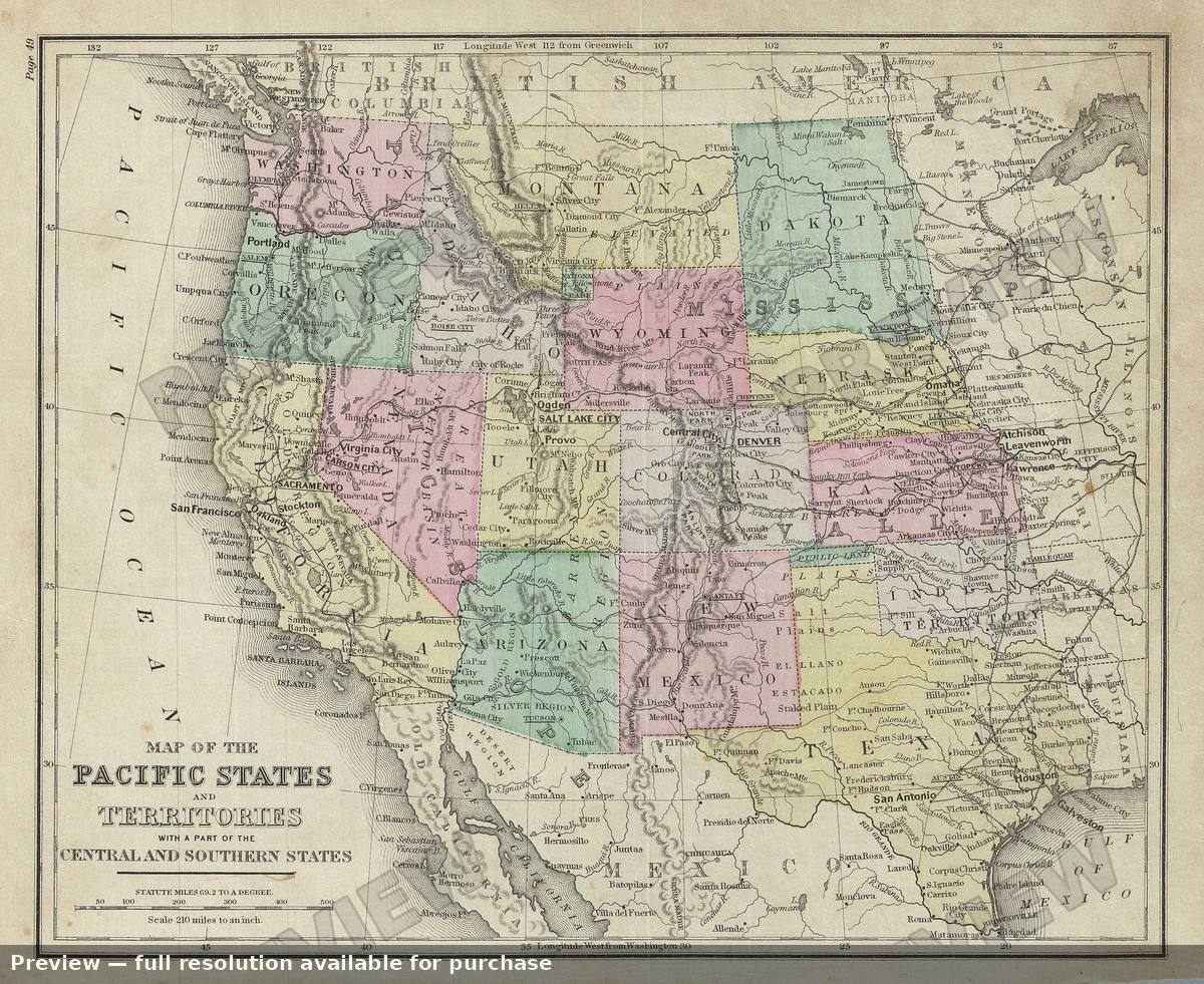 Antique map: Pacific States US, 1879, 1879