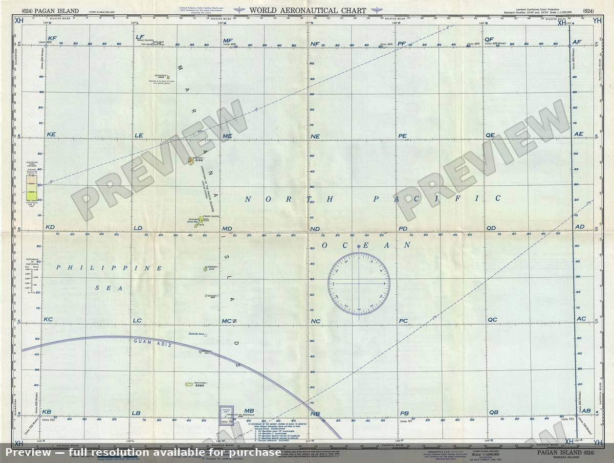 Antique map: Pagan Island, 1955