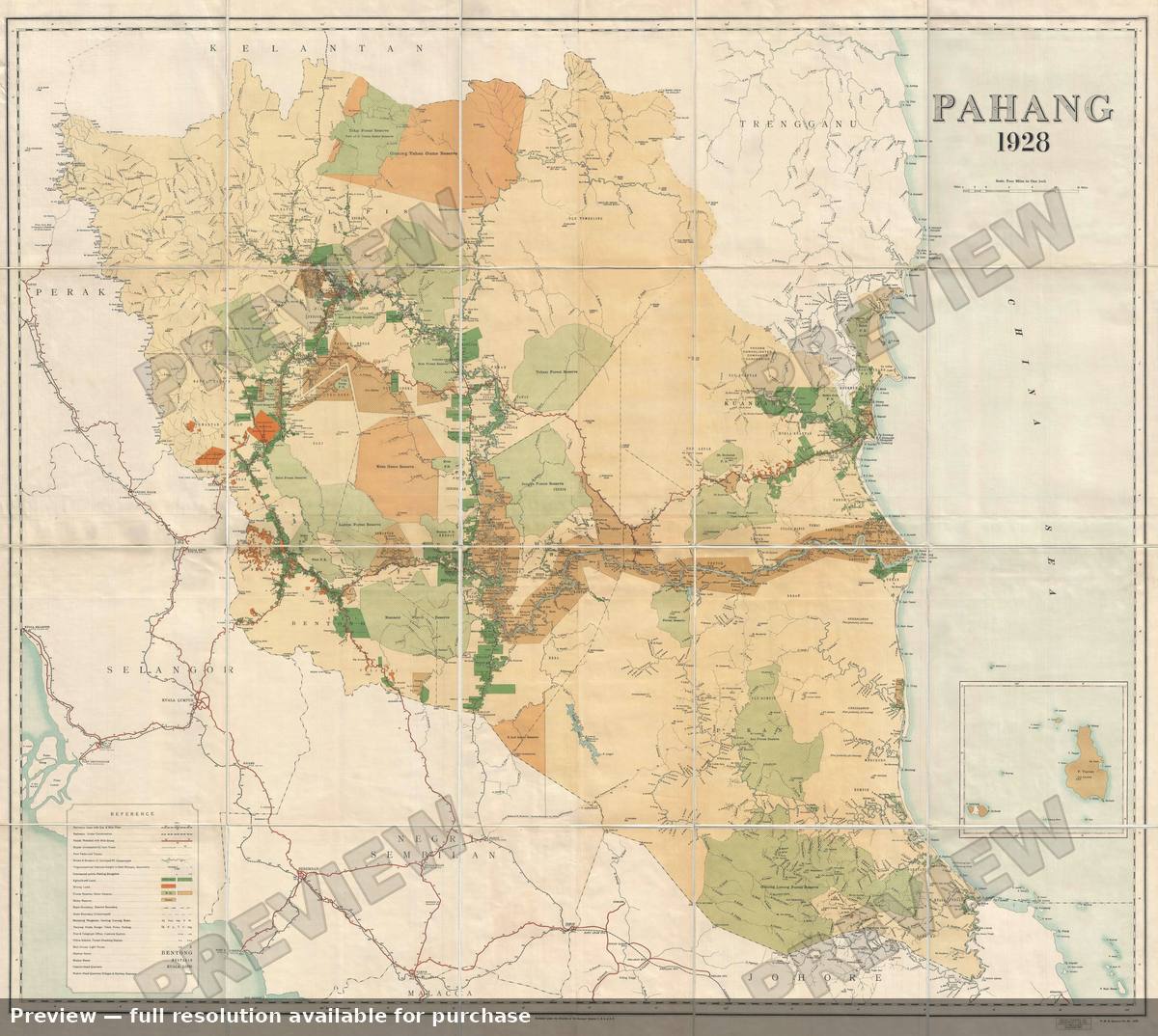 Antique map: Pahang, 1928
