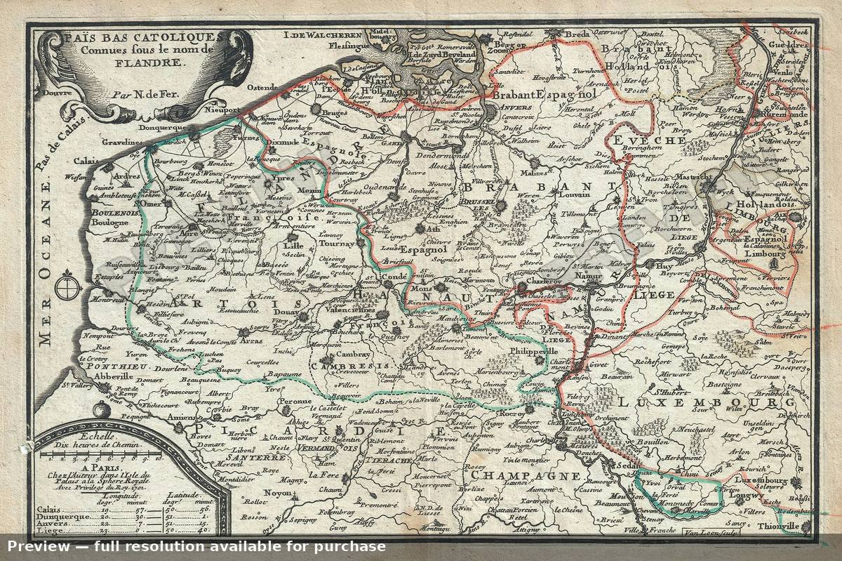 Antique map: Pais Bas Catolique Flandre, 1701