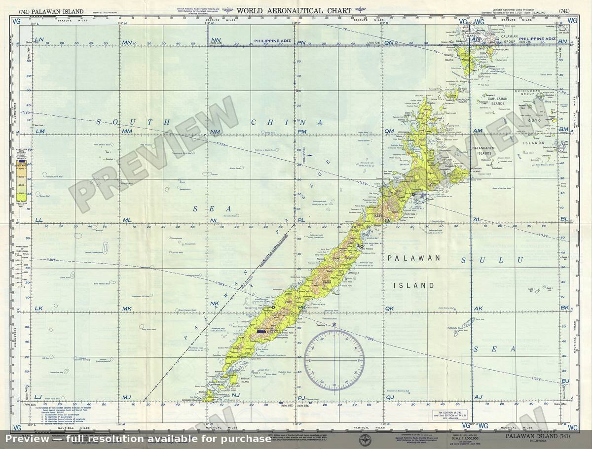 Antique map: Palawan Island, 1958, 1958