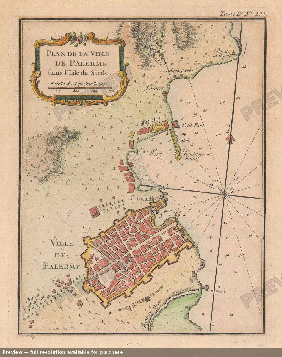 Antique map: Palerme, 1764, 1764