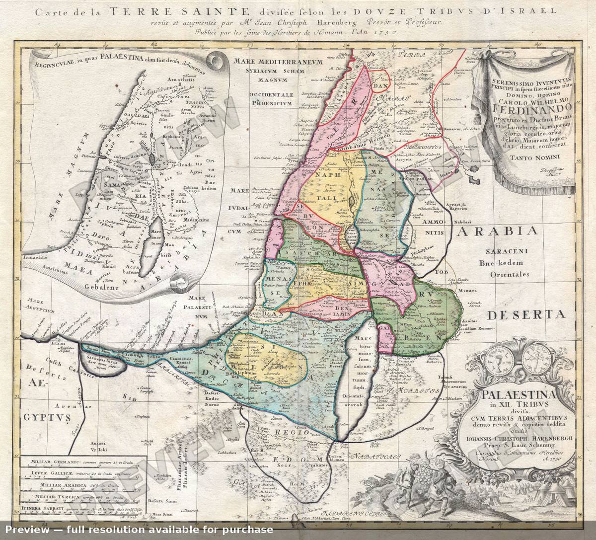 Antique map: Palestina, 1750