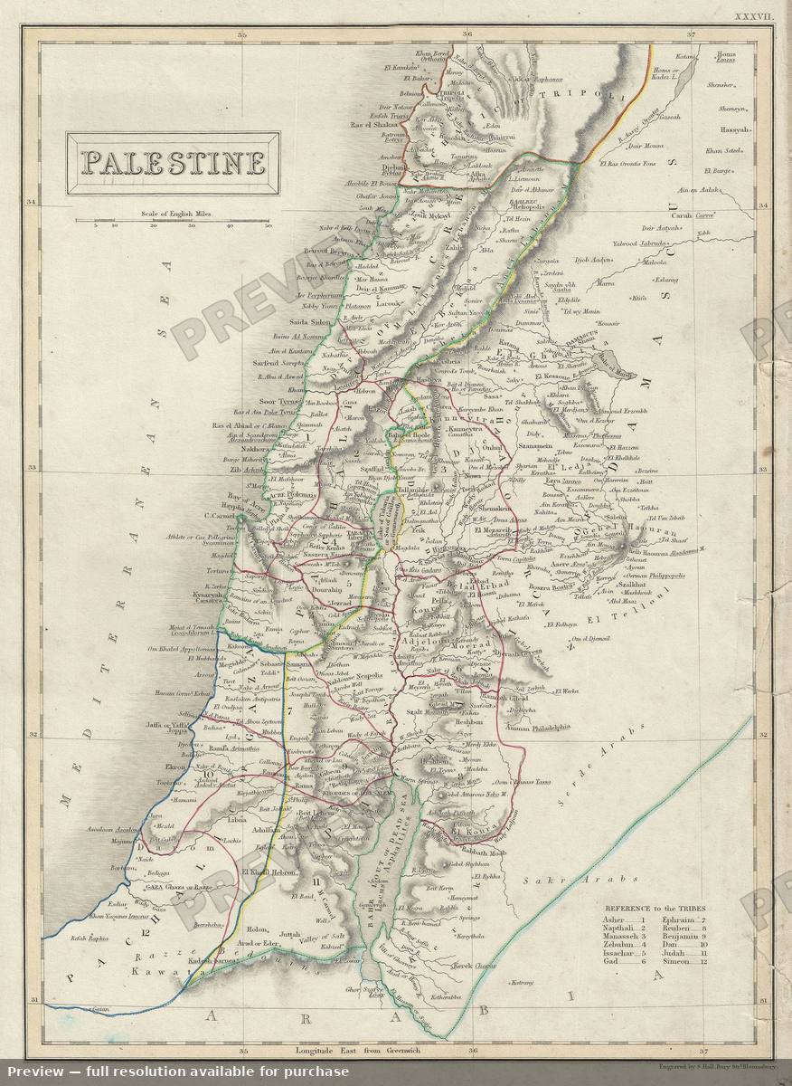 Antique map: Palestine, 1840, 1840