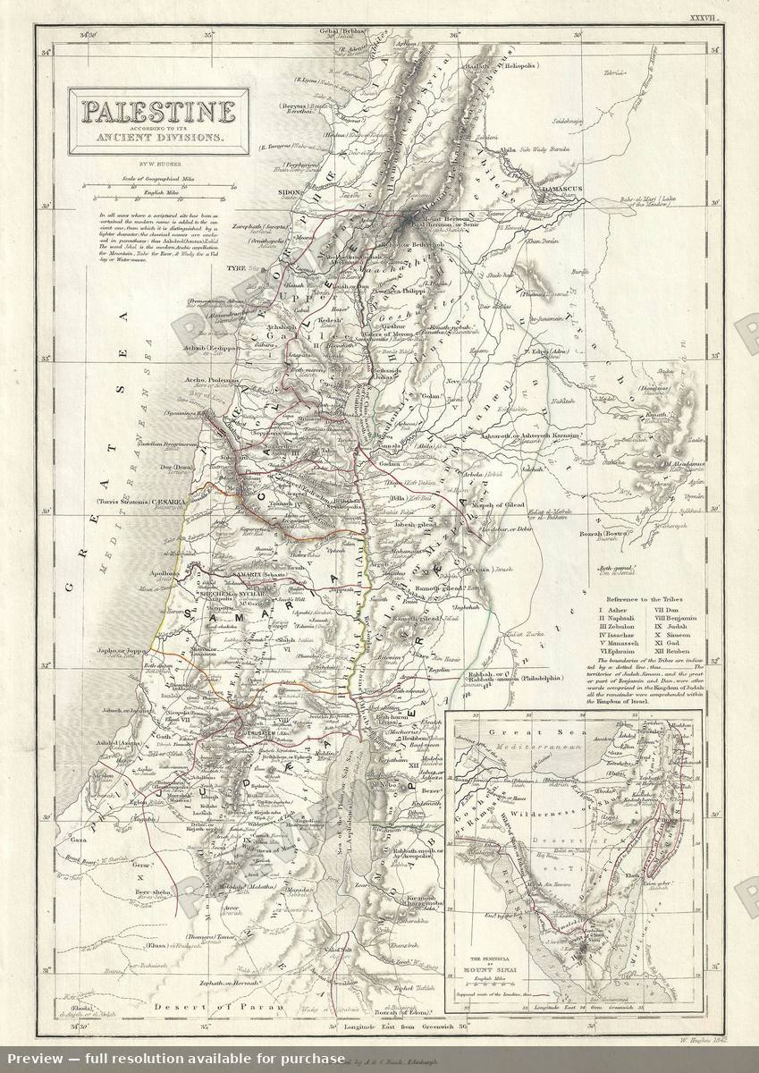 Antique map: Palestine, 1844, 1844