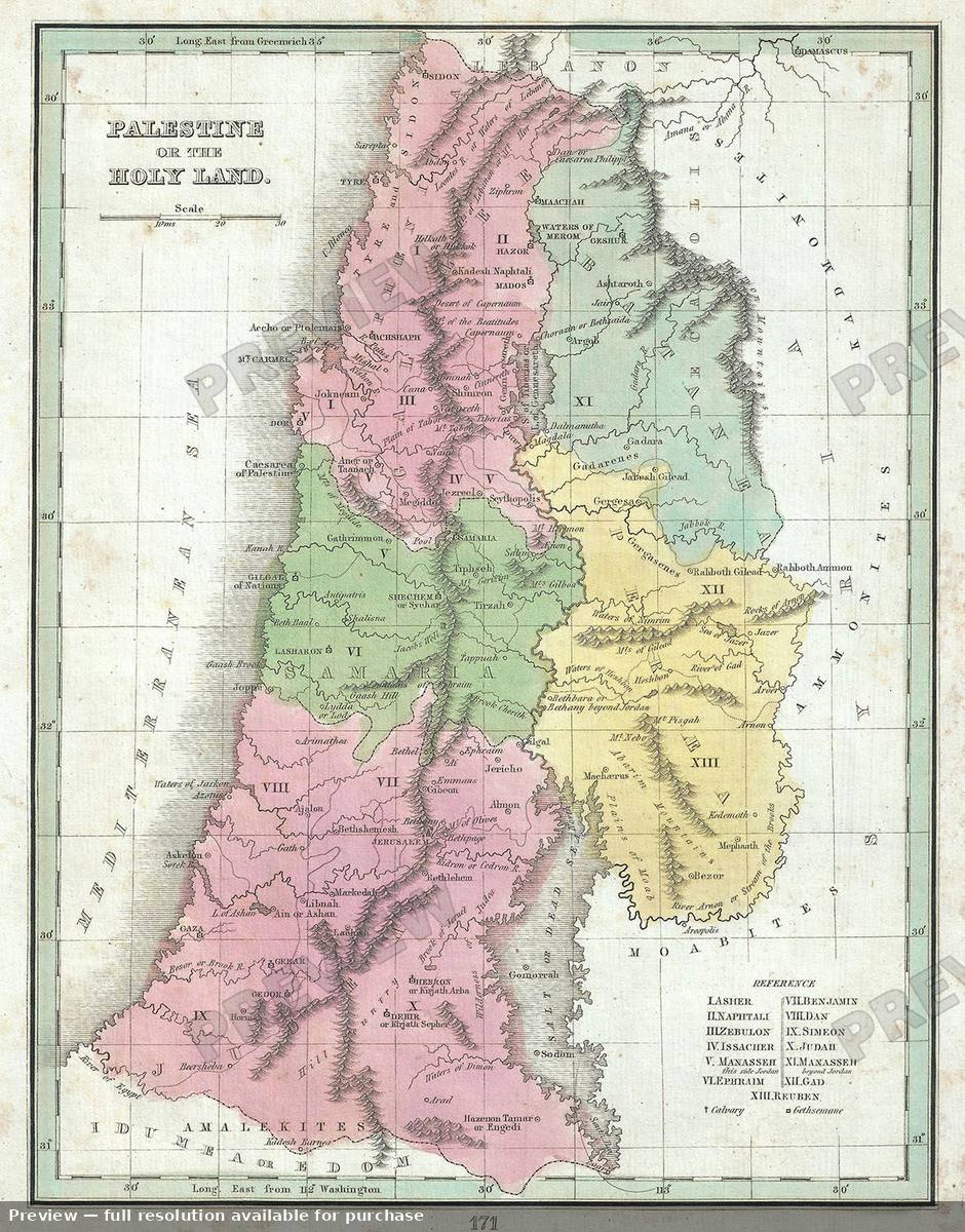 Antique map: Palestine, 1835, 1835