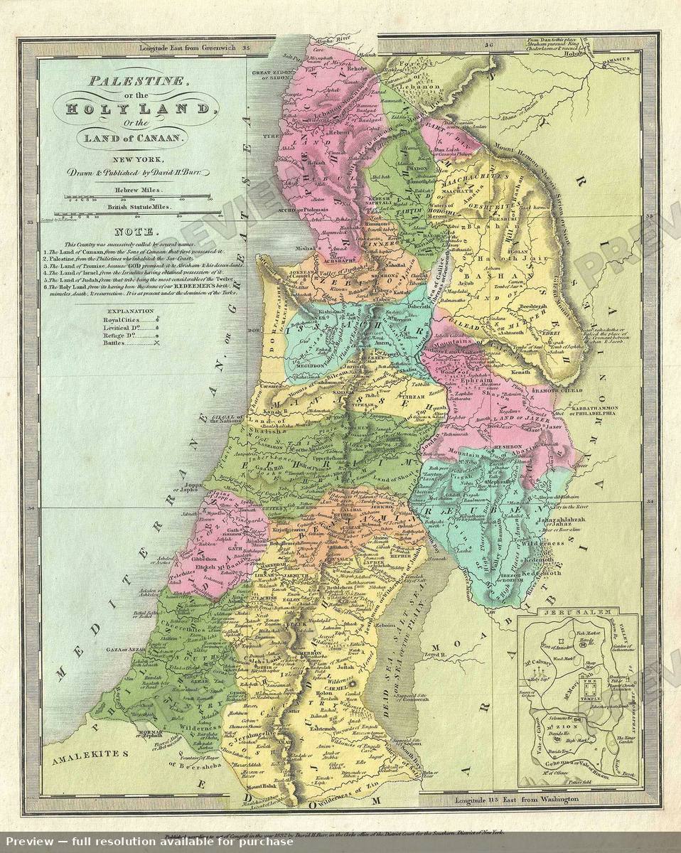 Antique map: Palestine, 1835, 1835