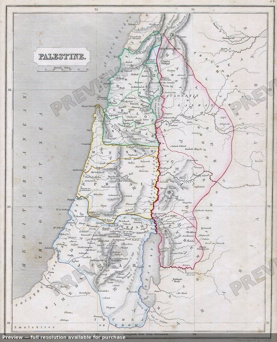 Antique map: Palestine, 1845