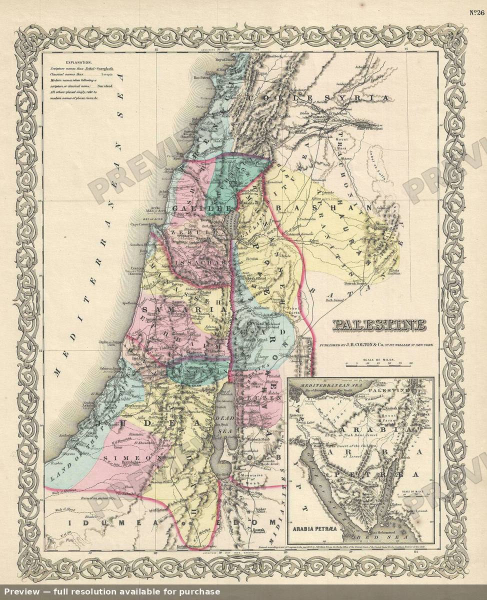 Antique map: Palestine, 1856, 1856