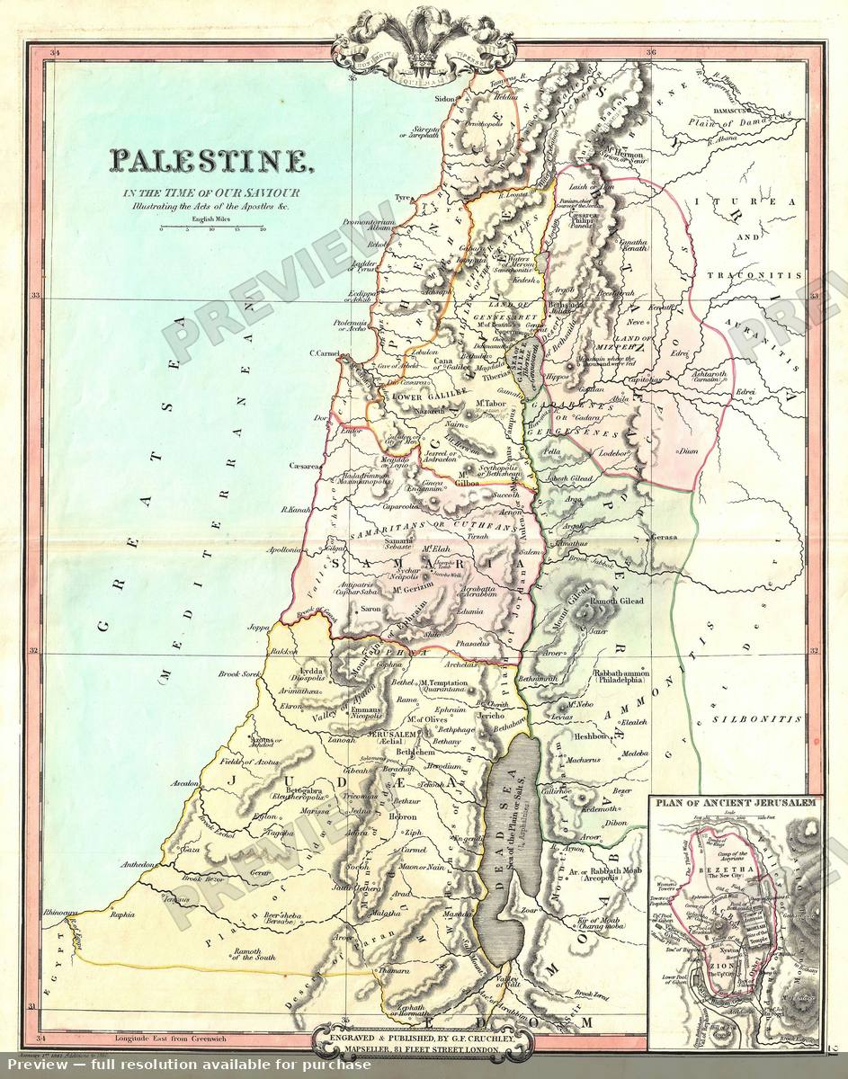 Antique map: Palestine, 1853