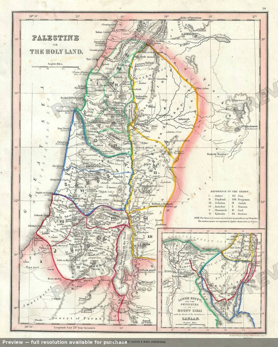 Antique map: Palestine, 1845, 1845