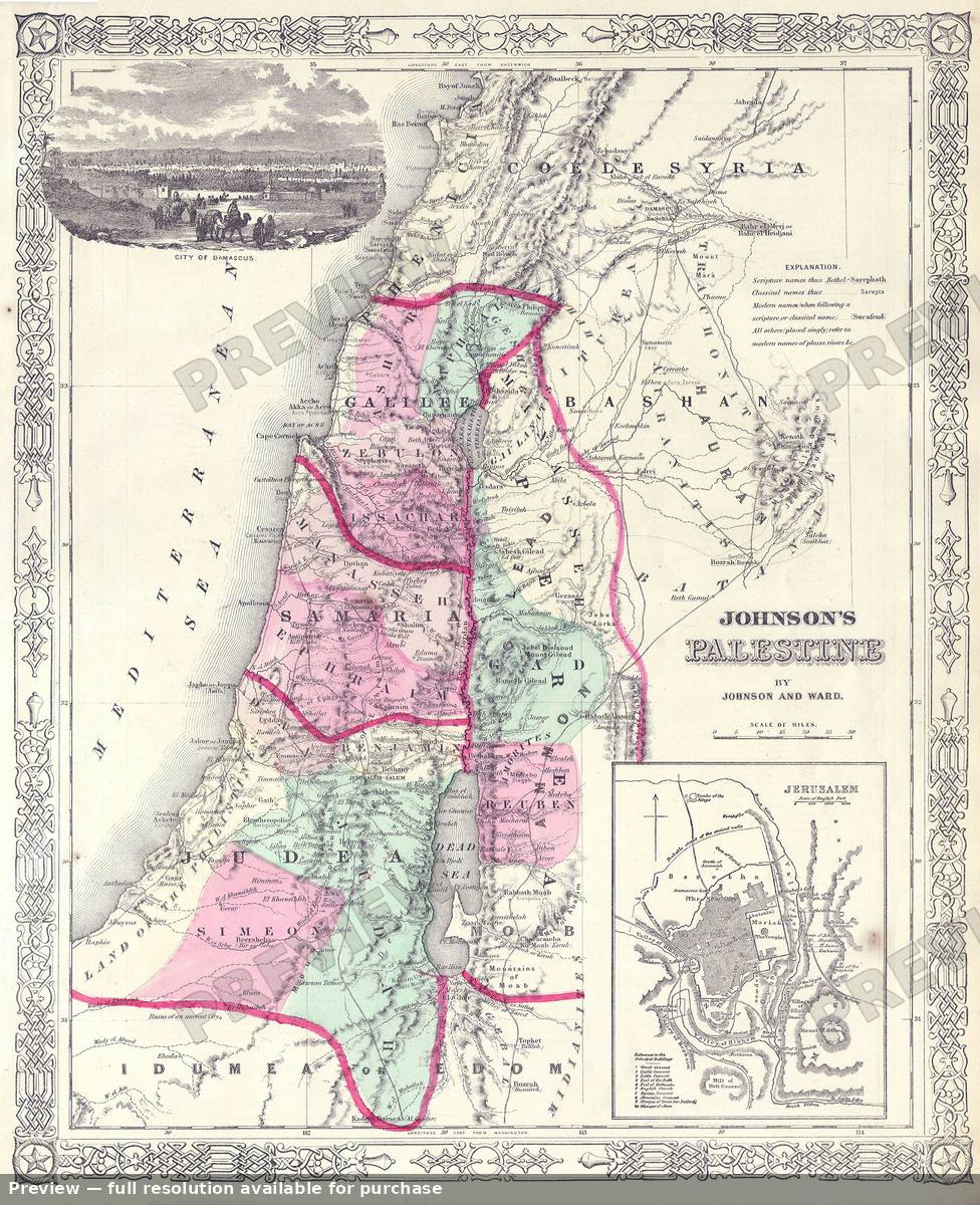 Antique map: Palestine, 1864, 1864