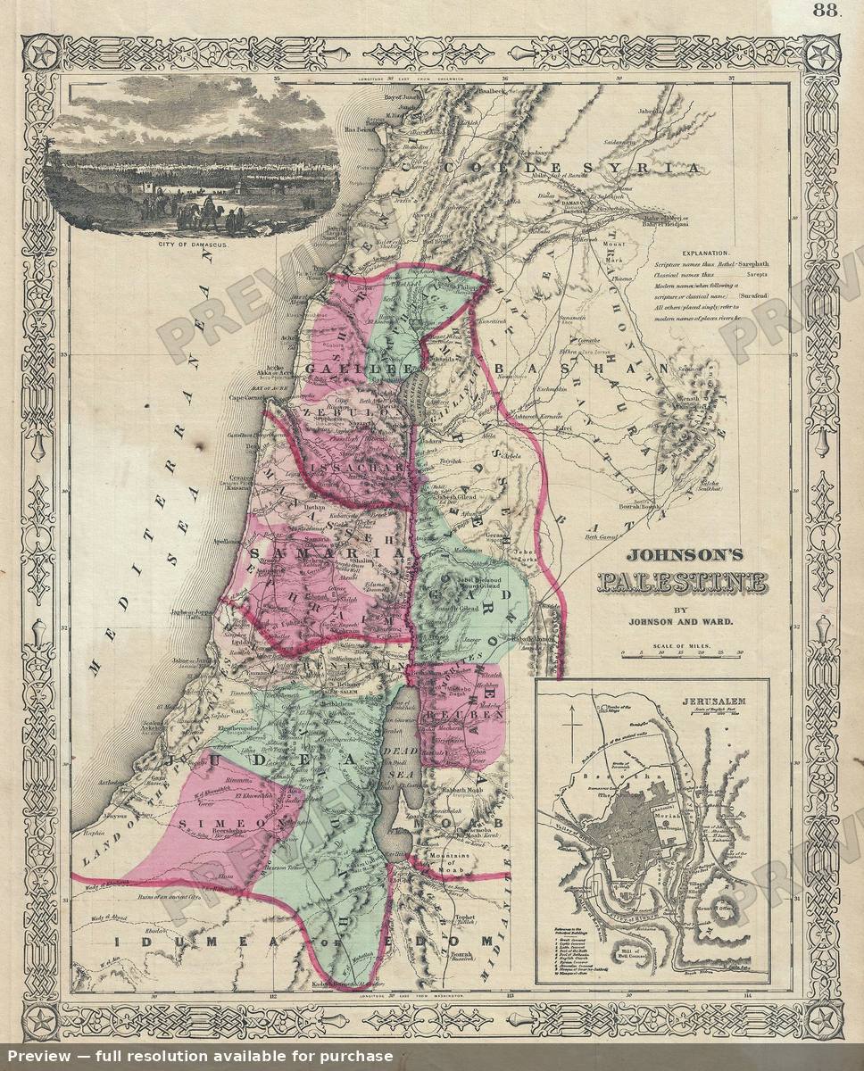 Antique map: Palestine, 1863, 1863