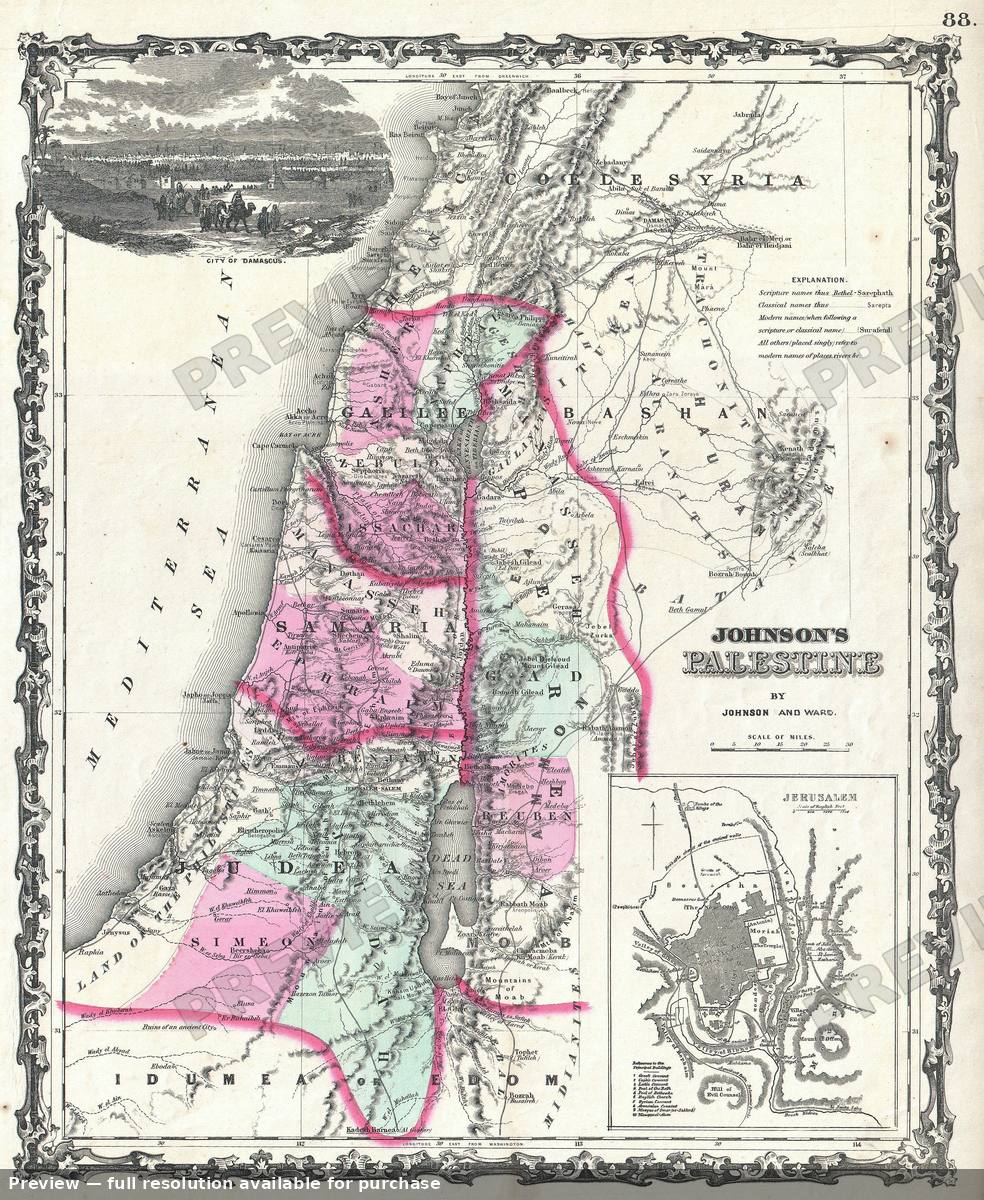 Antique map: Palestine, 1864, 1864