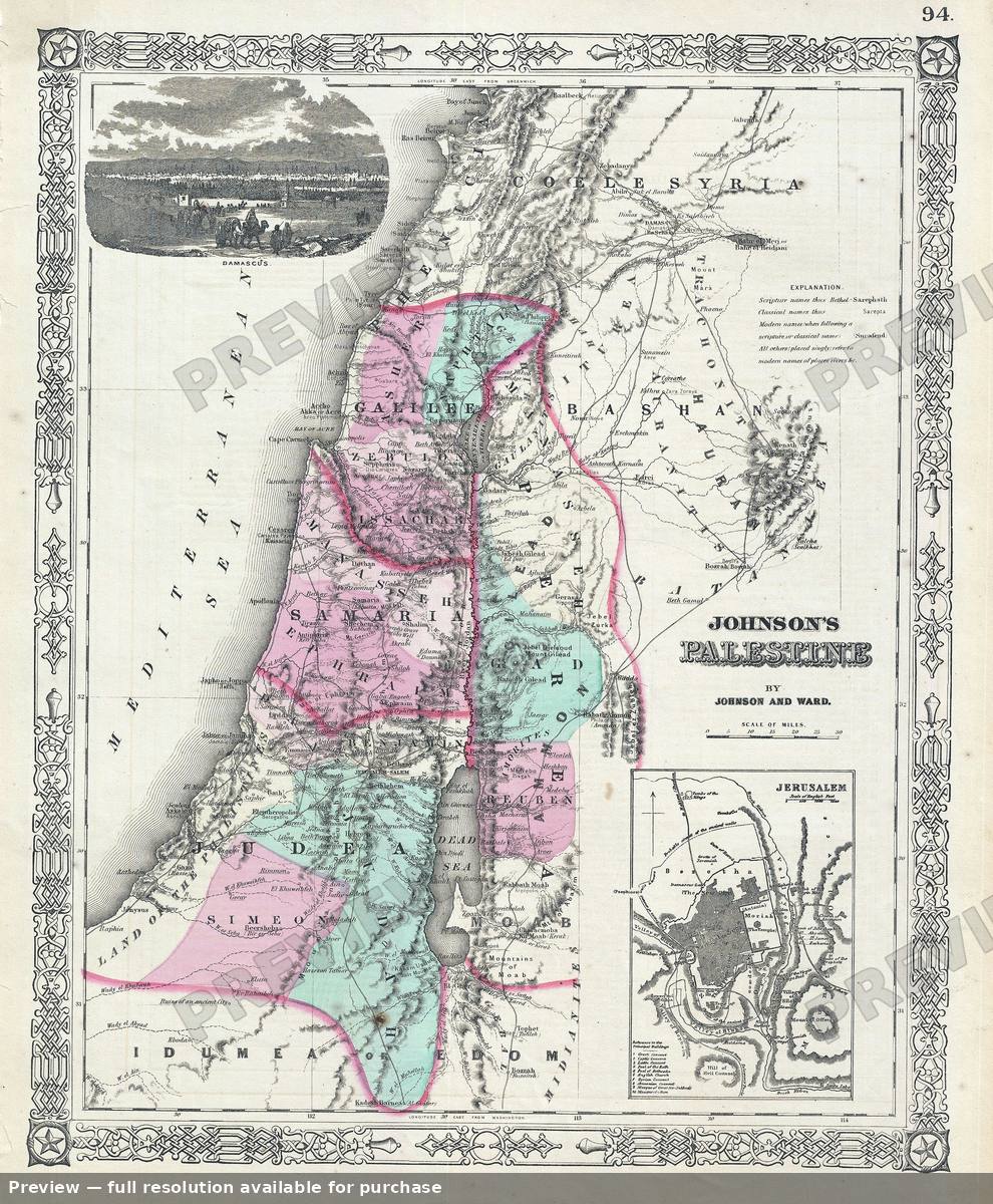 Antique map: Palestine, 1865, 1865