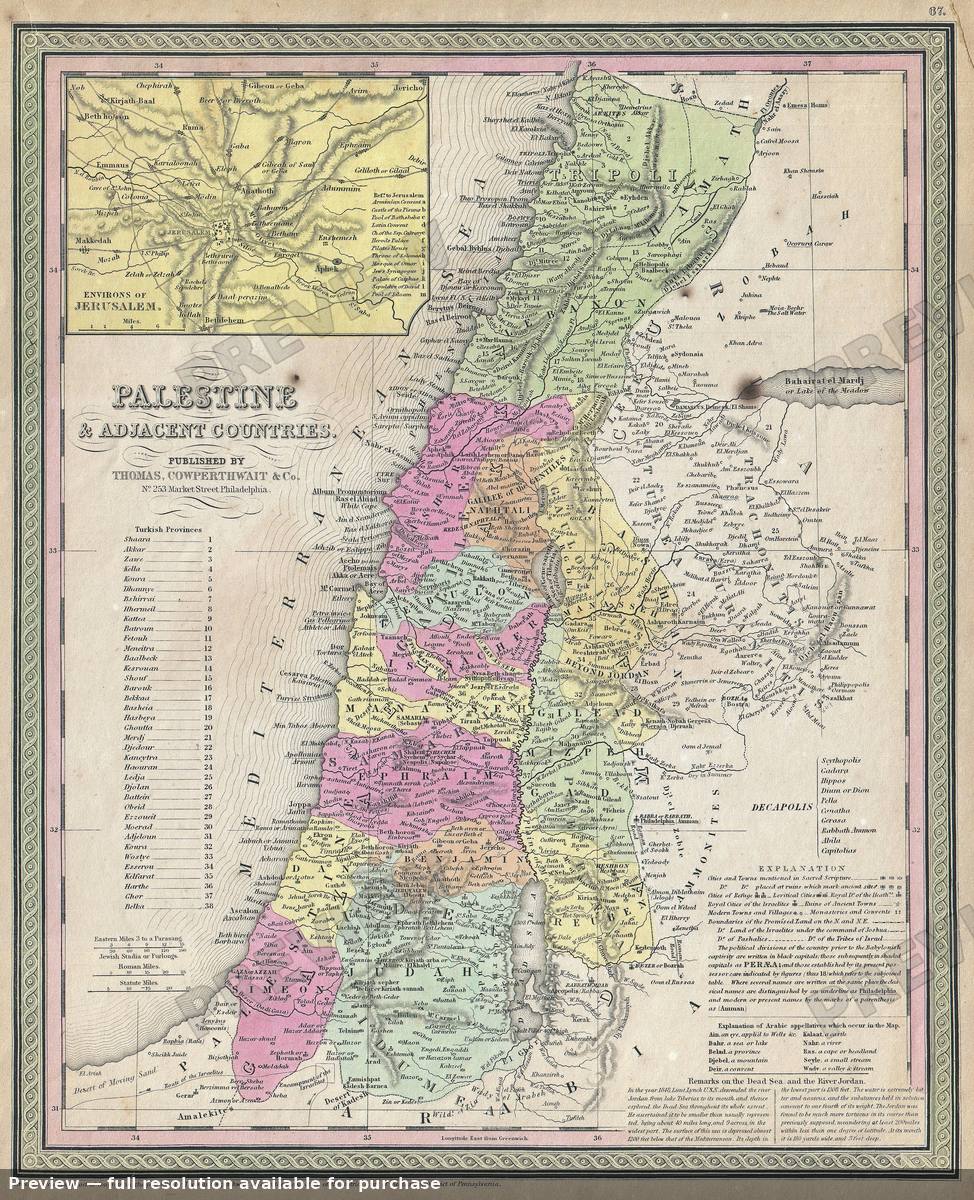 Antique map: Palestine, 1850, 1850