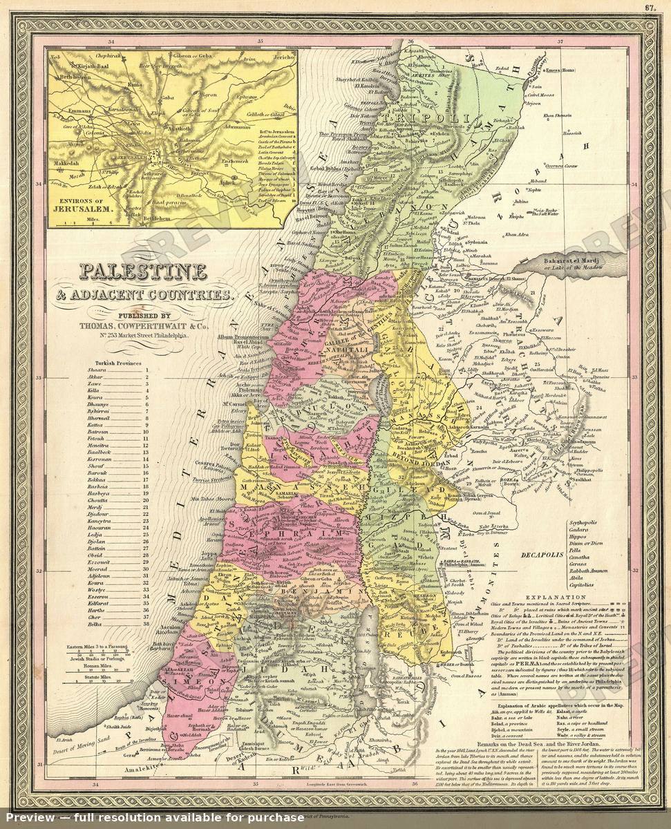 Antique map: Palestine, 1854, 1854