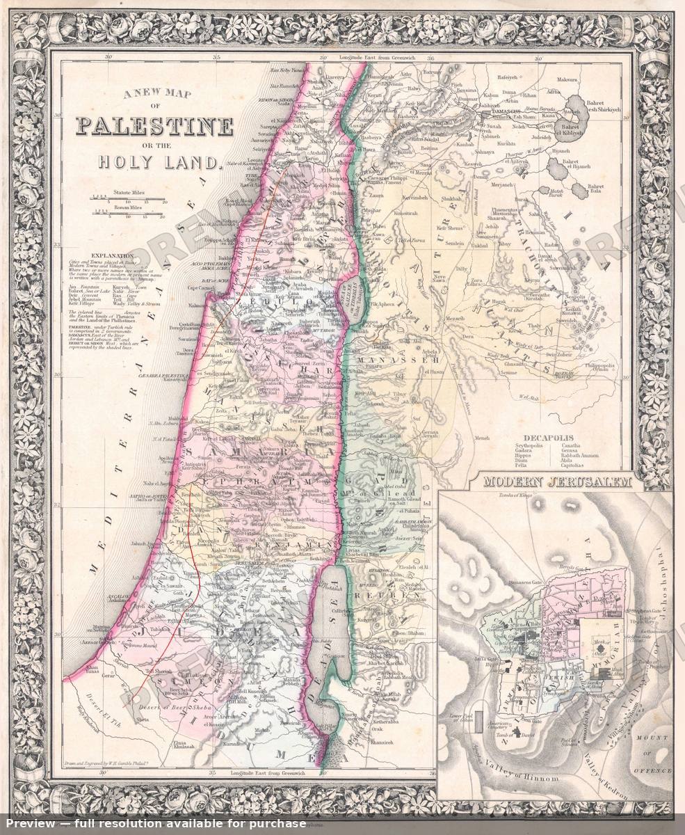 Antique map: Palestine, 1864, 1864