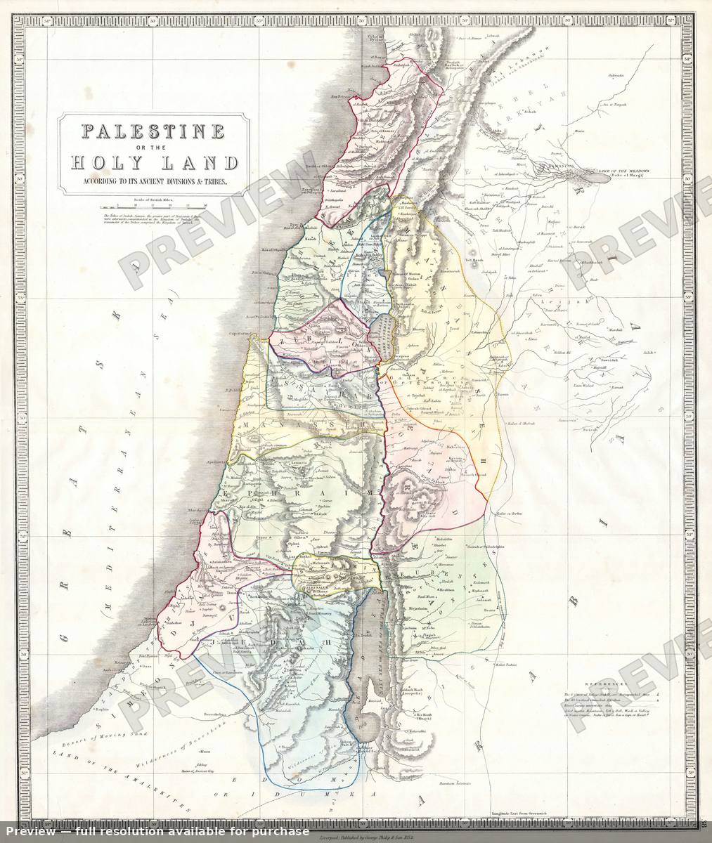 Antique map: Palestine, 1852
