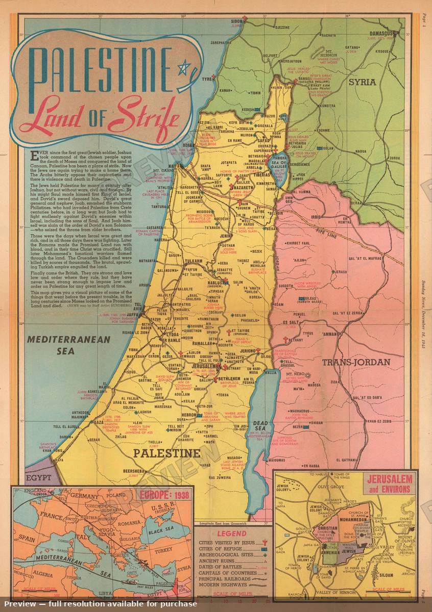 Antique map: Palestine, 1945, 1945