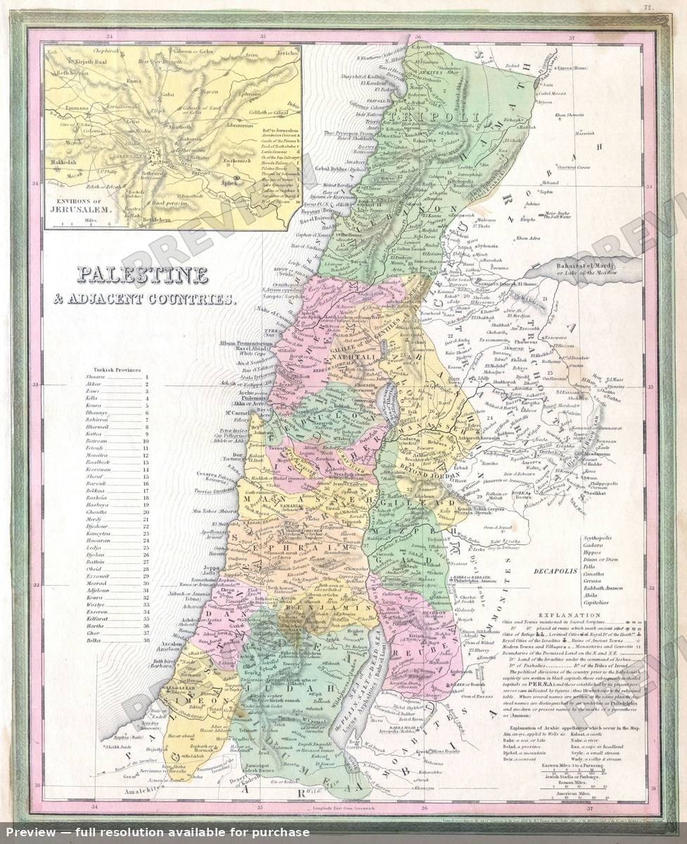 Antique map: Palestine, 1836, 1836