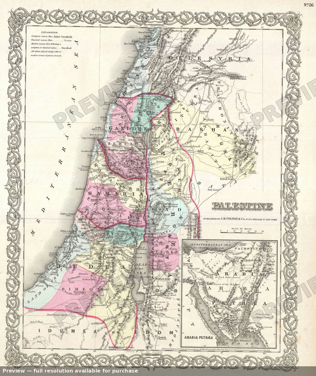 Antique map: Palestine Israel, 1855, 1855