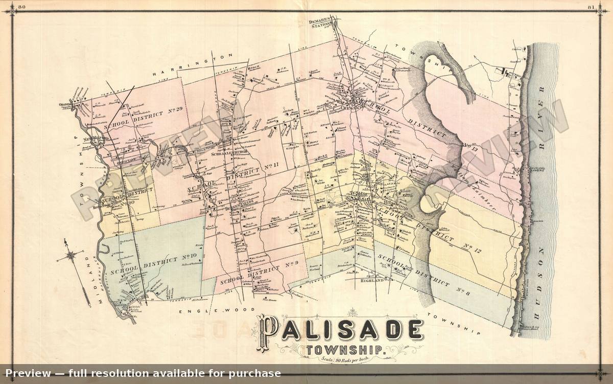 Antique map: Palisade NJ, 1876