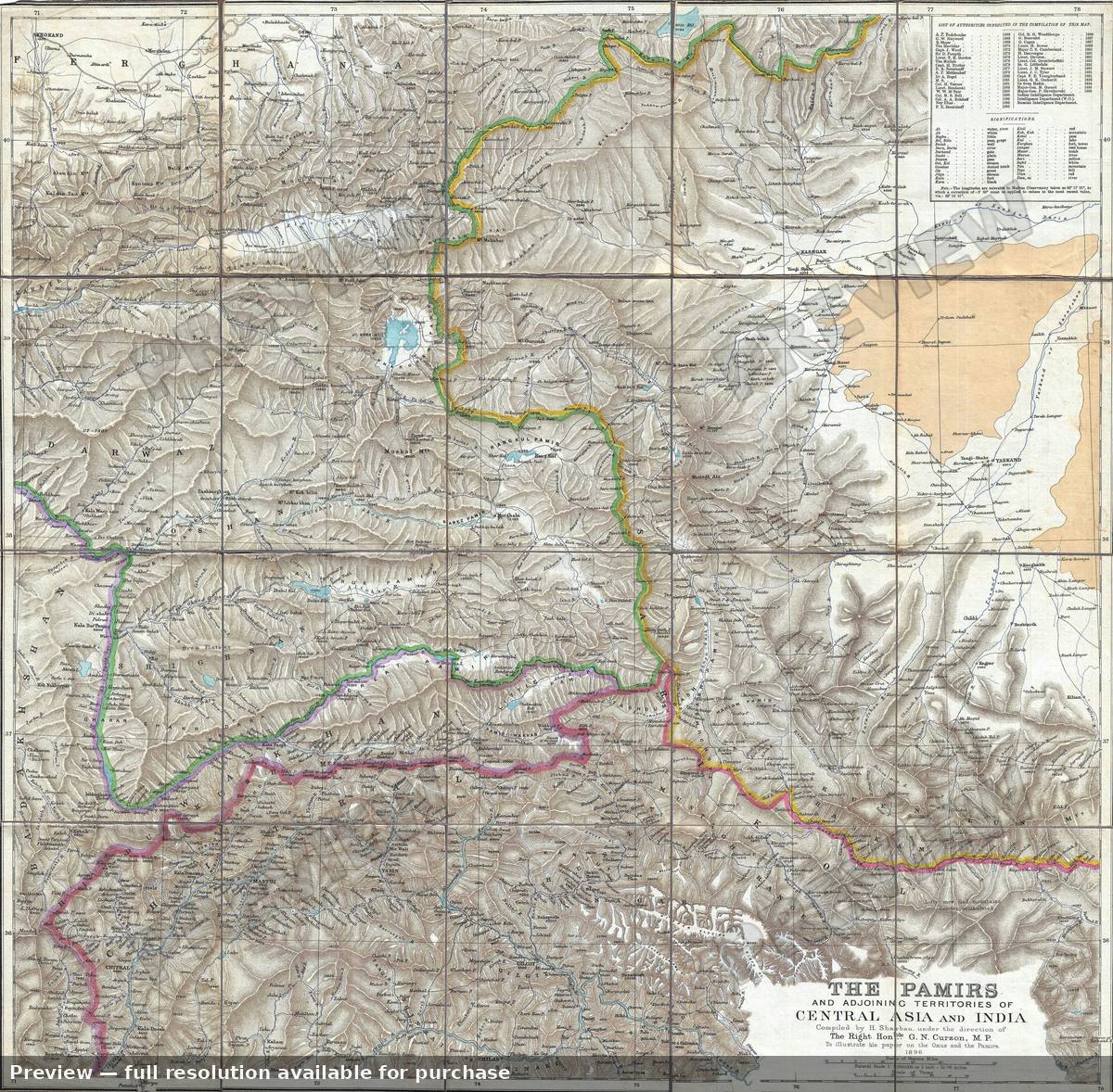 Antique map: Pamirs, 1896, 1896