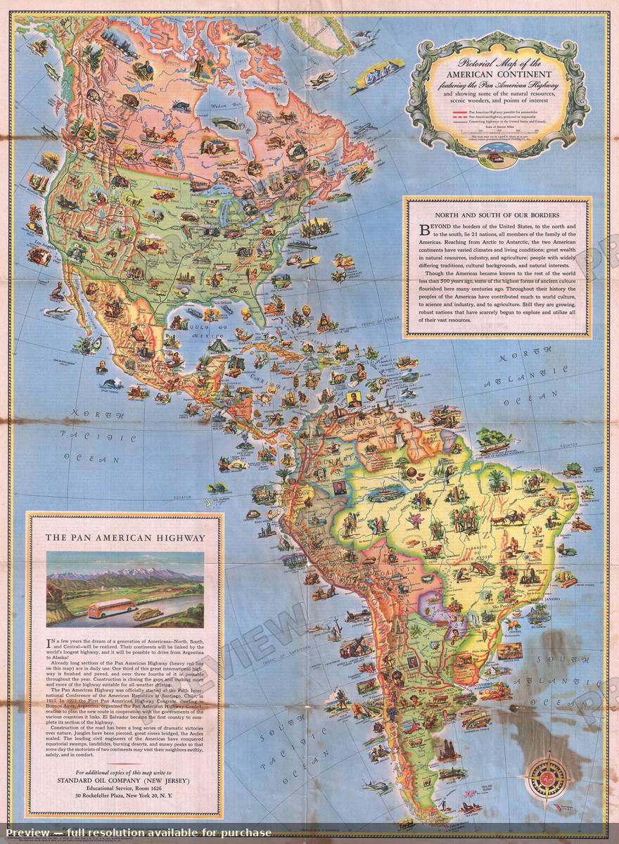 Antique map: Pan American Highway, 1930