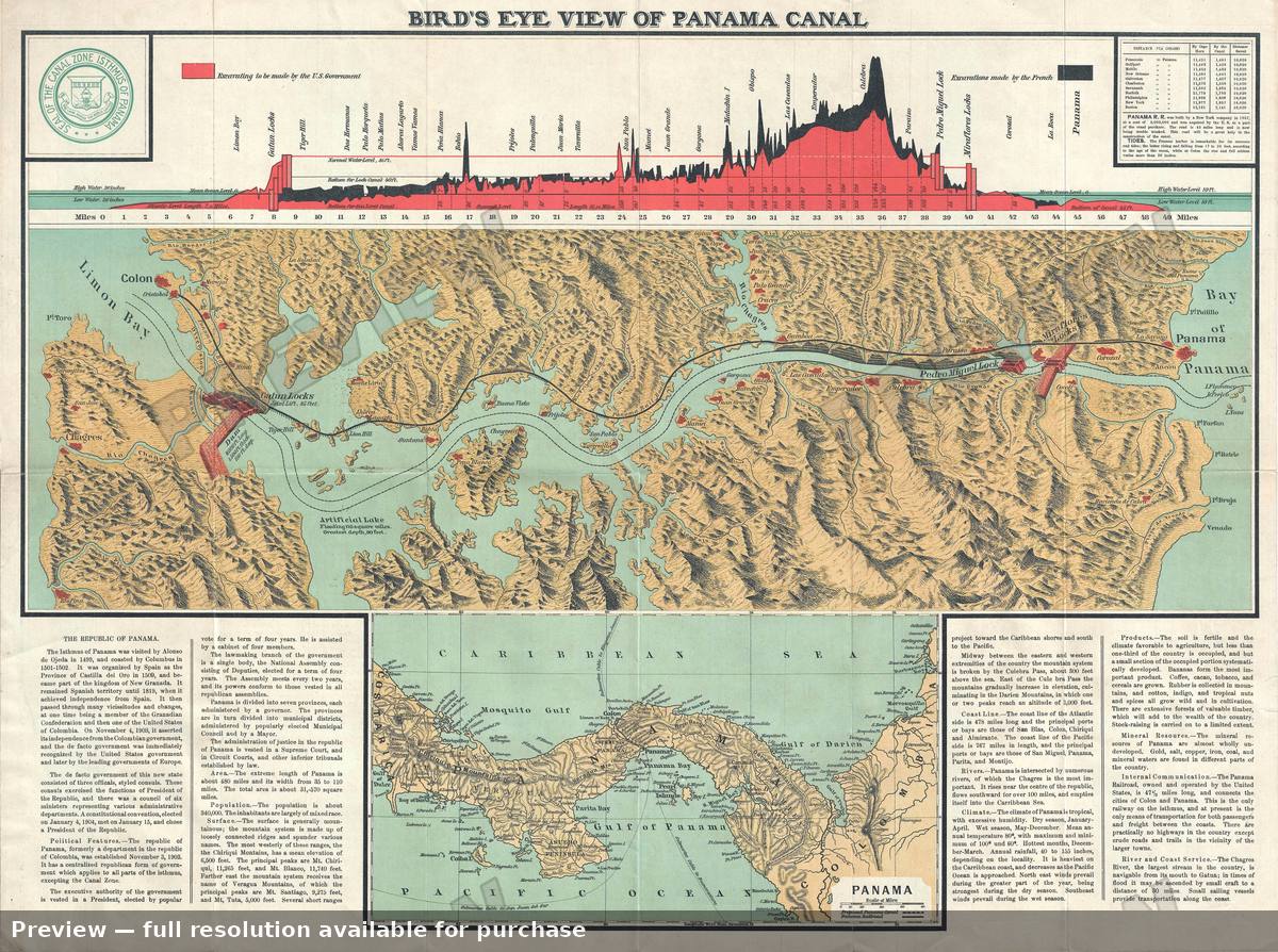 Antique map: Panama Canal View, 1915, 1915